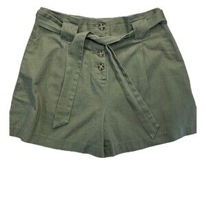 ASOS  Button Front Short Size 8 Olive Green High Rise Tie Belt Pleats  Tailored